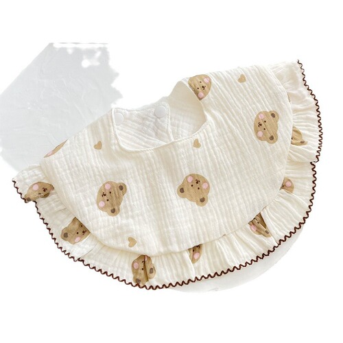 Class A Baby Bib Pure Cotton 4-Layer Gauze Bib Newborn Baby Girls' Anti-stain Bib Cartoon Lace Drool Cloth