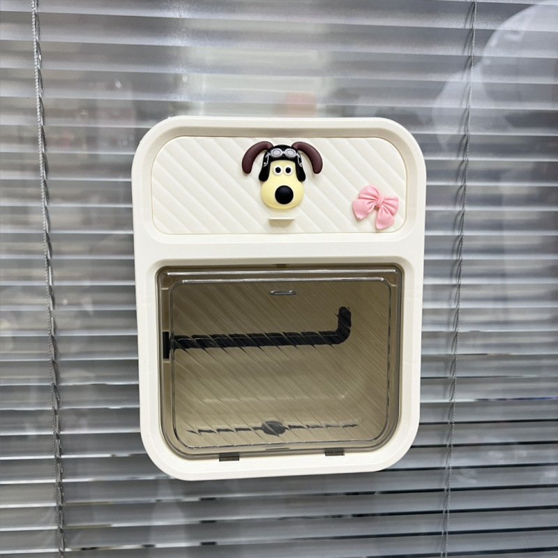 奶油风卫生间纸巾盒浴室免打孔双层置物架壁挂式卷纸抽纸盒批发|undefined