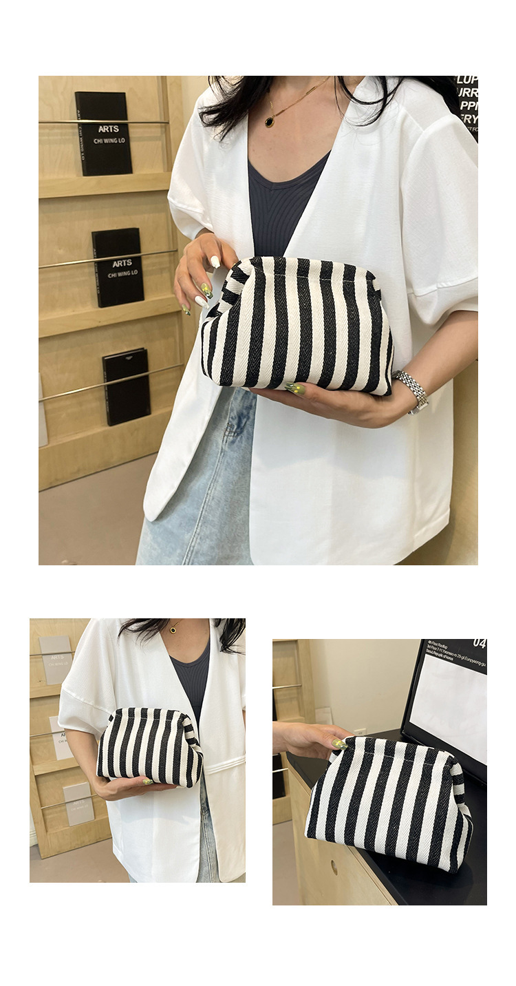 New cross-border fashion color-blocking striped cosmetic bag, women's loose change mobile phone storage bag, trendy and niche cloud clutch undefined