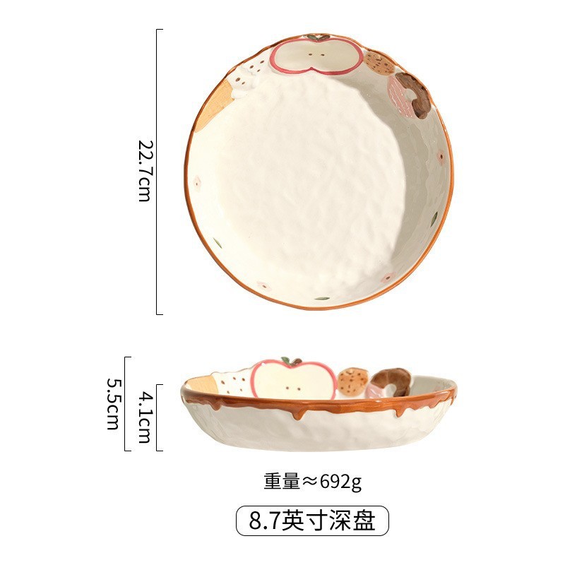 海派甜心手绘浮雕釉下彩陶瓷草莓卡通碗碟盘沙拉意面甜品少女心|undefined