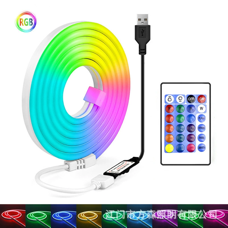 RGB неоновая лента LED гибкая силиконовая, комплект с 24-кнопочным пультом, мини Bluetooth, управление через приложение