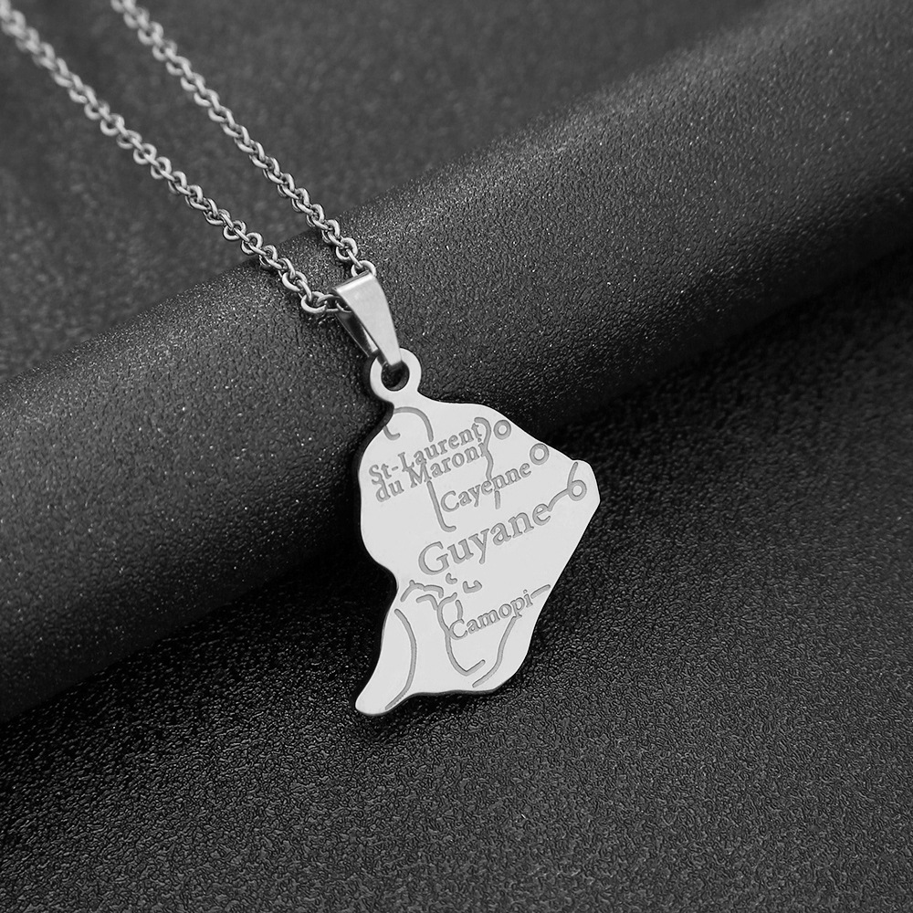 Daily Occasion 201 Stainless Steel Material Map Of Guiana Map Letter 201 Stainless Steel 304 Stainless Steel Vintage Style Ethnic Style 304 Stainless Steel Pendant Necklace