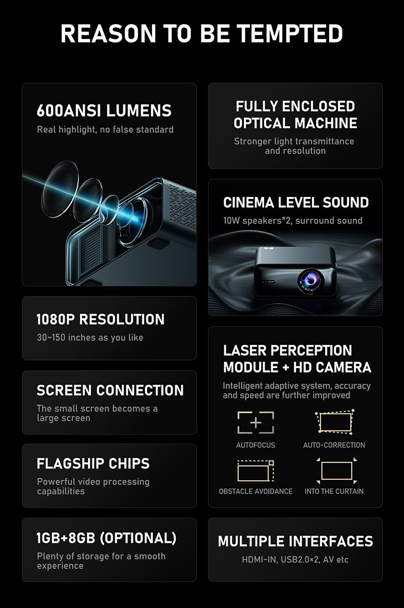 跨境便携式高清投影机支持1080P无线同屏露营迷你小型投影仪