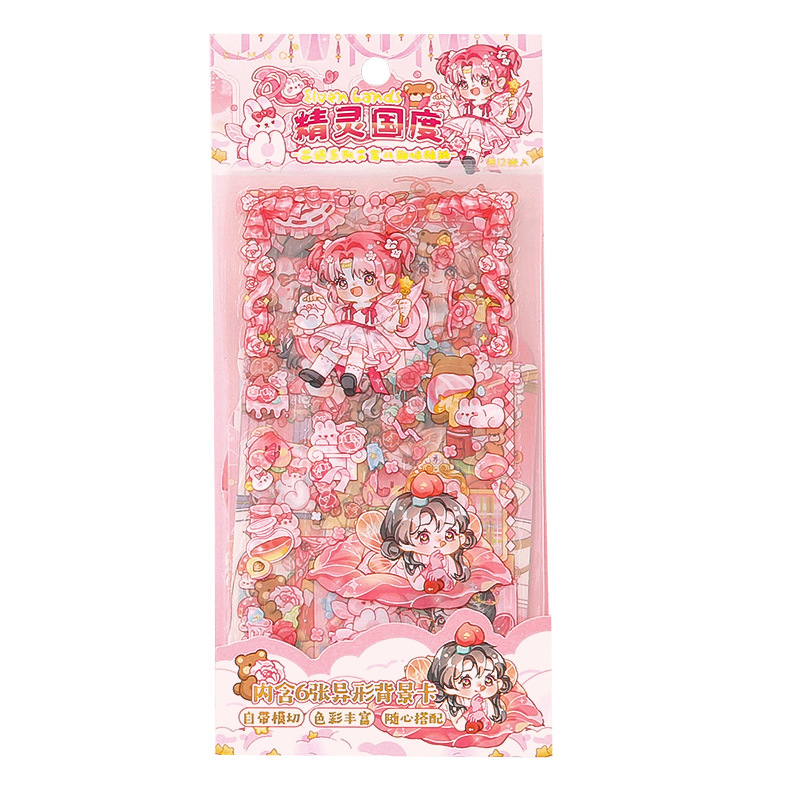 Xinmosin encounters a series of Emier 6 pieces of PET fun sticker self -cutting cute character hand account material