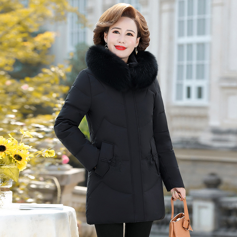 2025 New Women's Mid-Length Thickened down Jacket for Middle-Aged and Elderly, Casual down Coat with Large Size and Fox Fur Collar for Winter