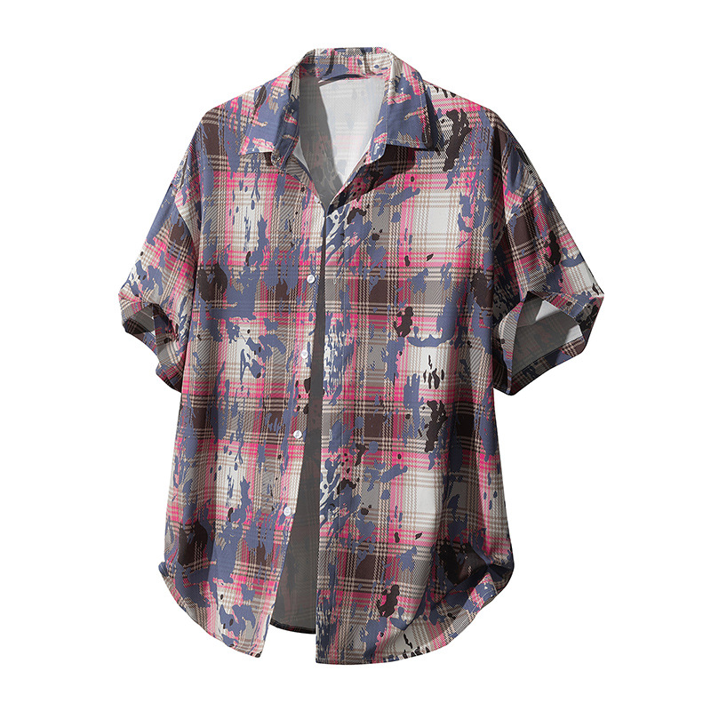 Shirt Men's Summer New American Retro Plaid Breathable Ice Shirt 16 Styles Tie-Dye Casual Thin Jacket