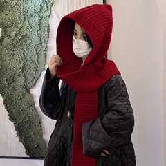 帽子围巾一体新款外搭秋冬季女针织连帽两用保暖百搭毛线披肩围脖