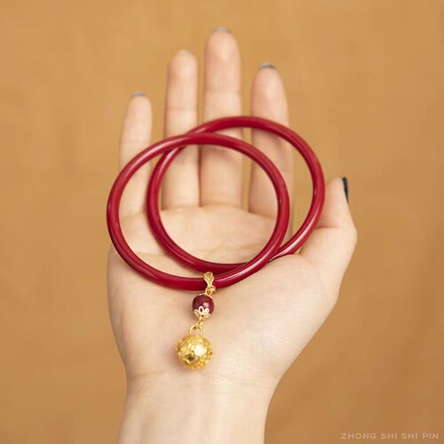 Cinnabar pendant, natural chalcedony jingle bracelet, summer antique simple style, step by step bestie gift jewelry
