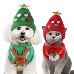 メーカーのペットの帽子の唾タオルの犬のクリスマスの頭カバーのクリスマスツリーの形の猫の唾タオルのセット