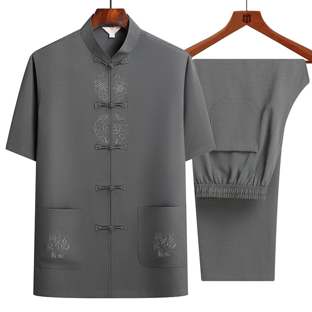 Summer Middle-aged Old Men's Dad Chinese Style Loose Short-sleeved Buckle Tang Suit suit Grandpa Old Man Summer Hanfu