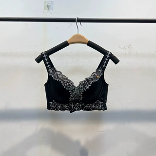 小胸上托中厚缎面文胸烫钻内衣无钢圈蕾丝时尚设计收副乳性感舒适