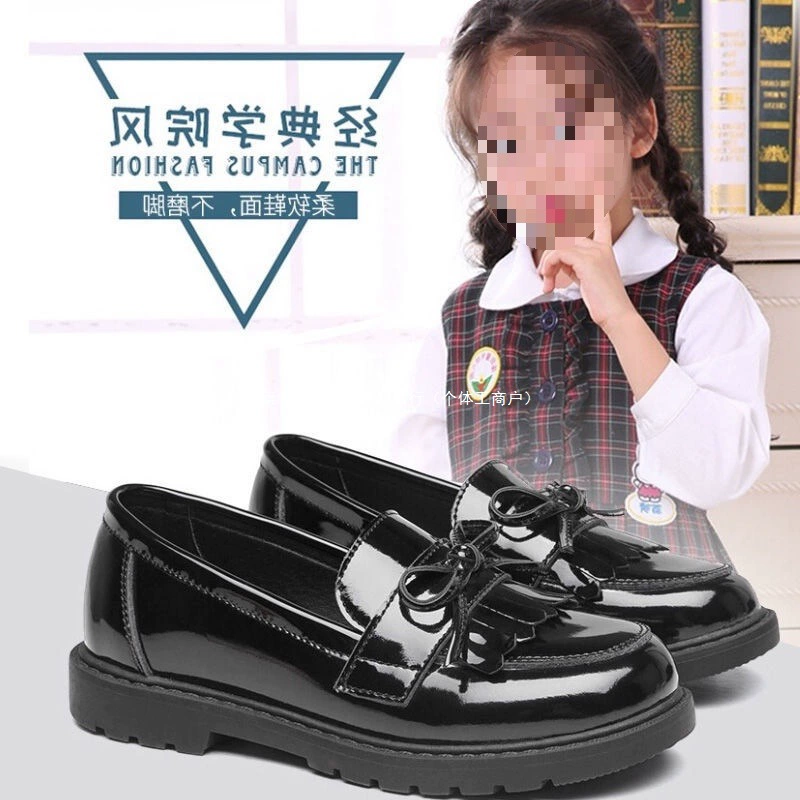 Детские туфли-лодочки для девочек из черной кожи, с кисточками, мягкой подошвой, для выступлений, весенний стиль.