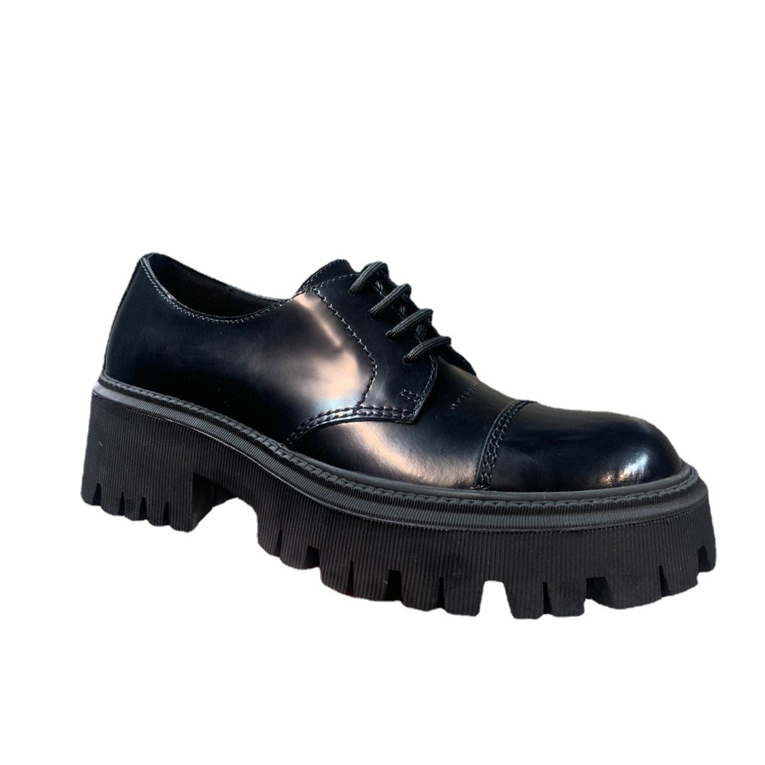 ShoeVault 2023 New Trendy Retro Distressed Men's Versatile Big Toe Derby Thick Sole Height Increasing Single Platform Shoes_voghion.com