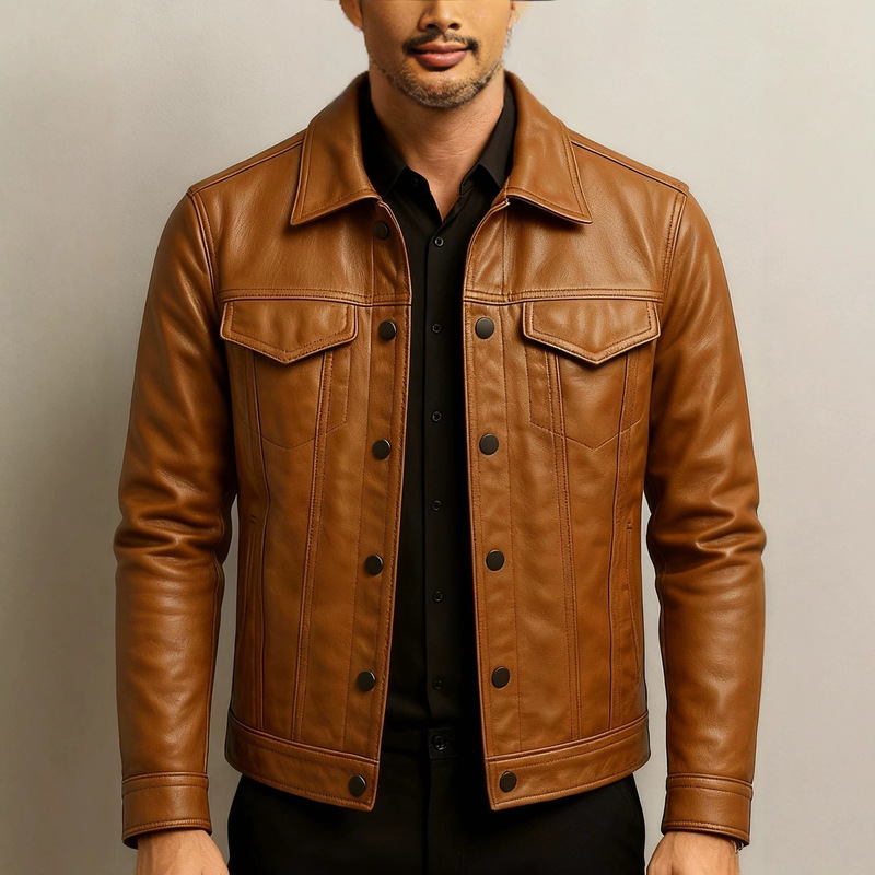 Cross-border motorcycle PU leather jacket for men, slim-fit aviator jacket with turn-down collar, workwear leather coat, European and American foreign trade men's clothing wholesale