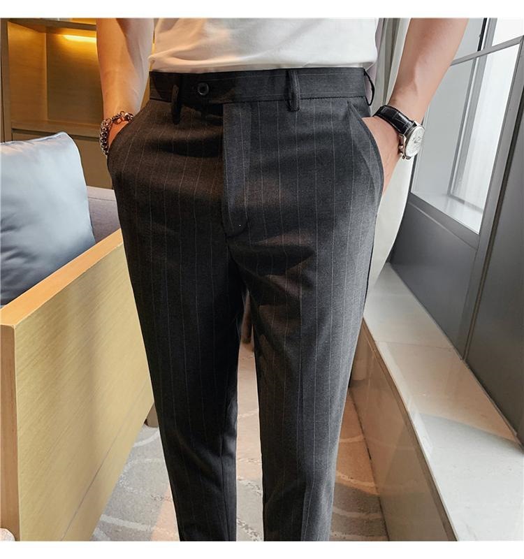 Quần tây sọc nam mùa hè ống côn Hàn Quốc dáng ôm nhẹ — Màu xám đậm với fleece, Quần lửng màu xám đậm, Quần lửng đen, Lông cừu đen chi tiết 12