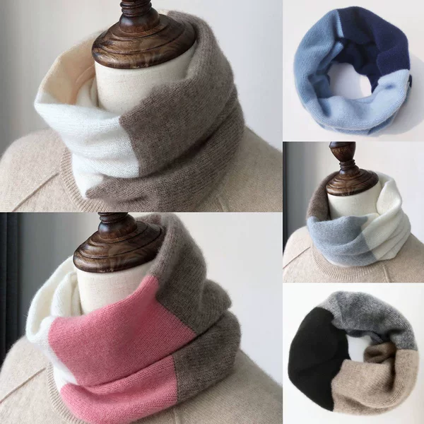 Three-Color Patchwork Warm Neck Gaiter for Autumn and Winter, Unisex Pullover Neck Protector, Windproof Fake Collar, Versatile Neck Warmer