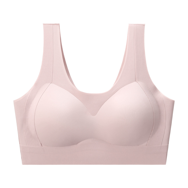 Tire hacia arriba, ropa interior sin costuras, mujeres reunadas, anti-caída, sin anillo de acero, hermoso sujetador trasero, copa de concha integrada, soporte suave