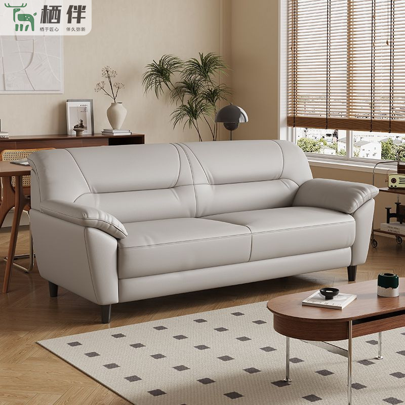 Nordic Style Double Leather Sofa Three-Seater High-End Leather Sofa Manufacturer Direct Sales Small Apartment Living Room Leather Art Sofa