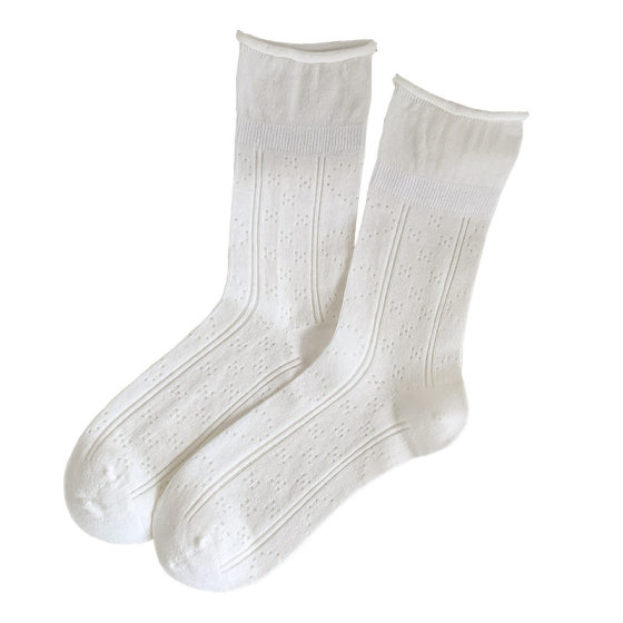 Spring and Summer Ultra-Thin Hollow Heart Breathable Rolled Edge Mid-Tube Slouch Socks Ins Style Versatile Cotton Trendy Long Socks