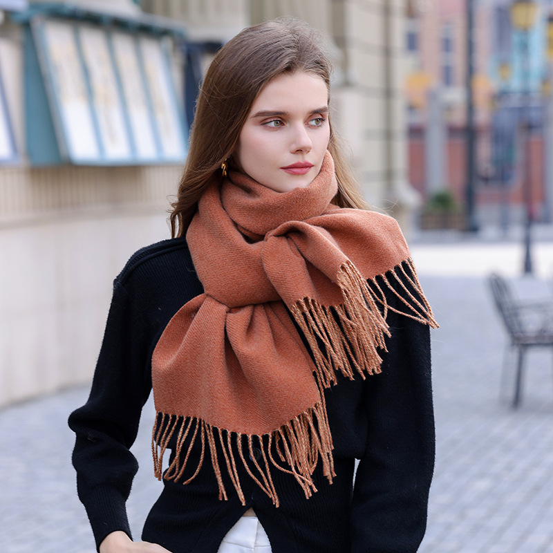 2023 New Double sided Solid Color Macaron Scarf for Women's Winter Fashion Imitation Cashmere Tassels for warmth_voghion.com