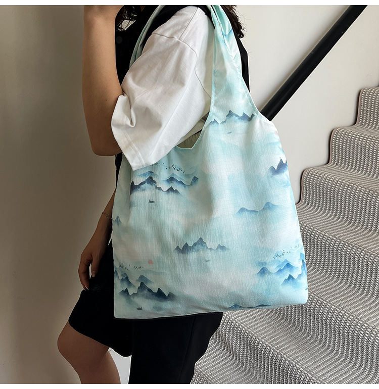 Summer new black and white floral fabric bag, large-capacity, artistic and laid-back style single-shoulder bag, fashionable and versatile crossbody bag undefined