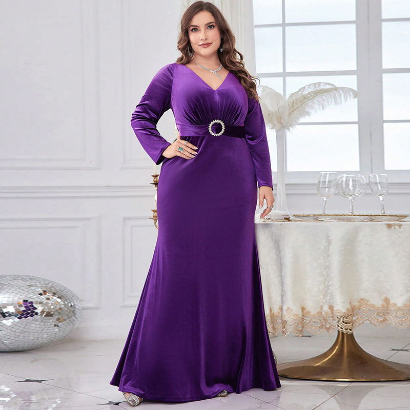 Nuevo vestido de noche Amazon comercio exterior transfronterizo sexy bolsa de chicas calientes V-collar vestido de fiesta de mangas largas