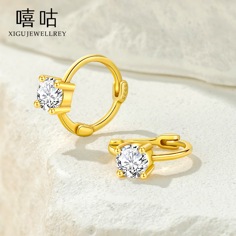 嘻咕E1417 S925银四爪锆石耳扣女简约清新ins风小众设计耳环耳饰