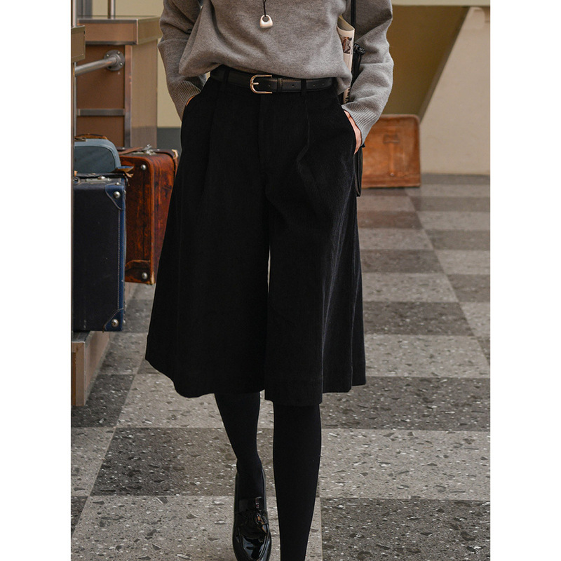 Corduroy Wide-Leg Pants for Women, Autumn and Winter New High-Waisted Retro Cropped Pants, Petite Slimming Casual Straight-Leg Knee-Length Pants Corduroy Wide-Leg Pants for Women, Autumn and Winter New High-Waisted Retro Cropped Pants, Petite Slimming Casual Straight-Leg Knee-Length Pants