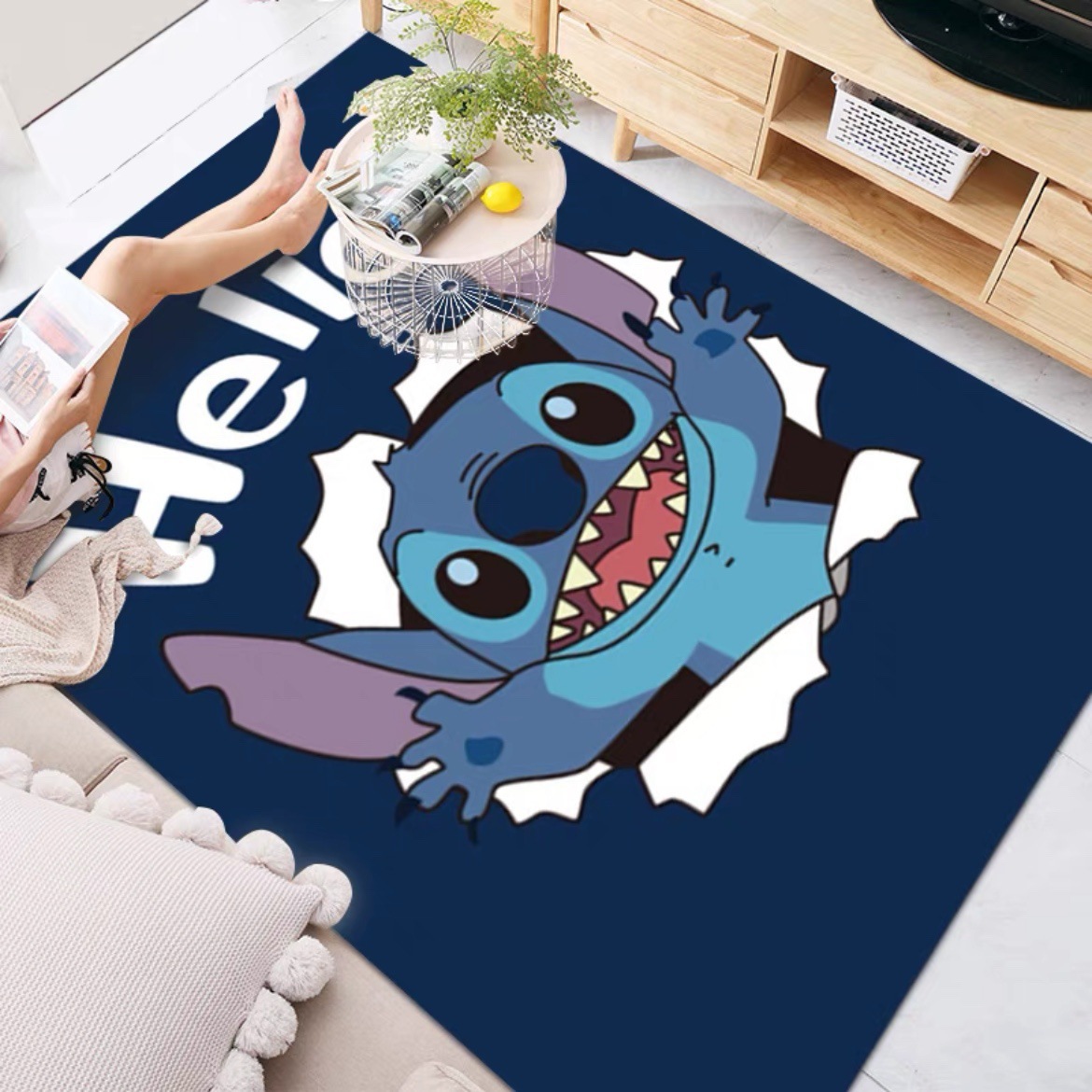 Puntada de dibujos animados sala de estar alfombra hogar sofá mesa de café piso alfombra gran área linda chica corazón Bahía ventana estera en stock