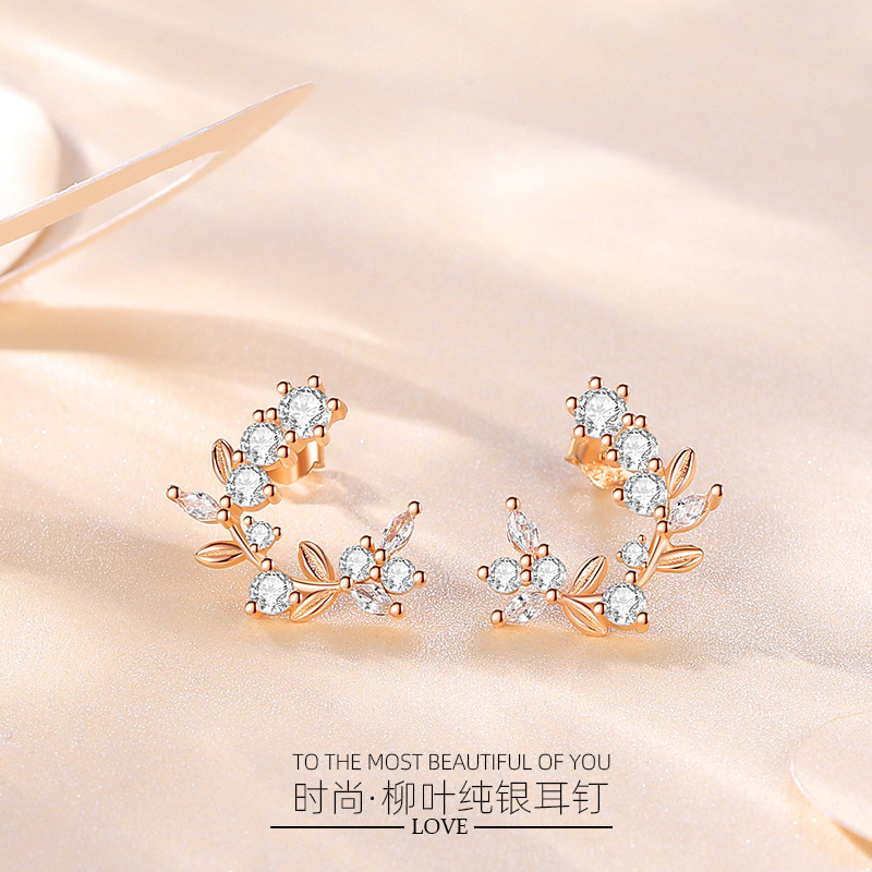 S925 plata esterlina pendientes ZIRCON pendientes de mimbre de las mujeres de moda de alta gama estilo coreano flor aguja de plata Super hadas temperamento de todos los partidos