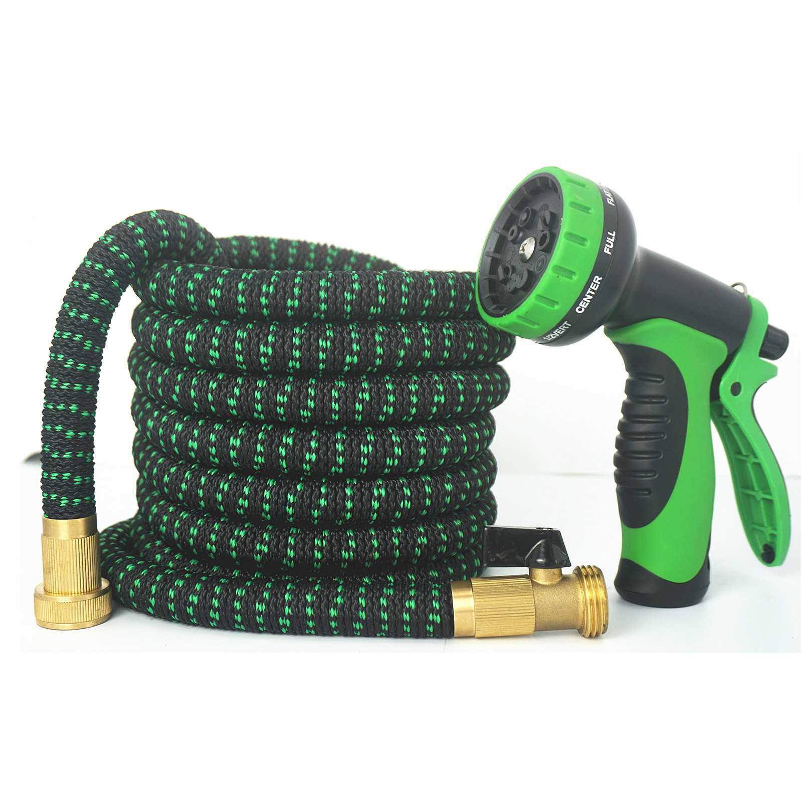 双层乳胶管葫芦型高强丝织带铜接头10功能水枪花园三倍伸缩水管