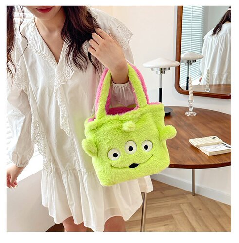 Plush bag for women new double bread girl soft-hearted cosmetic bag handbag strawberry bear three-eyed monster cartoon bag
