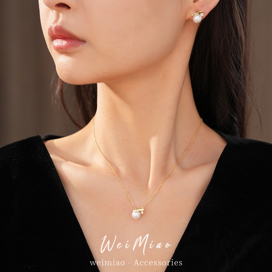 Temperamento minimalista zircon collar de perlas ligero lujo nicho clavícula alta sensación de joyería de mano universal conjunto de joyería al por mayor image 3