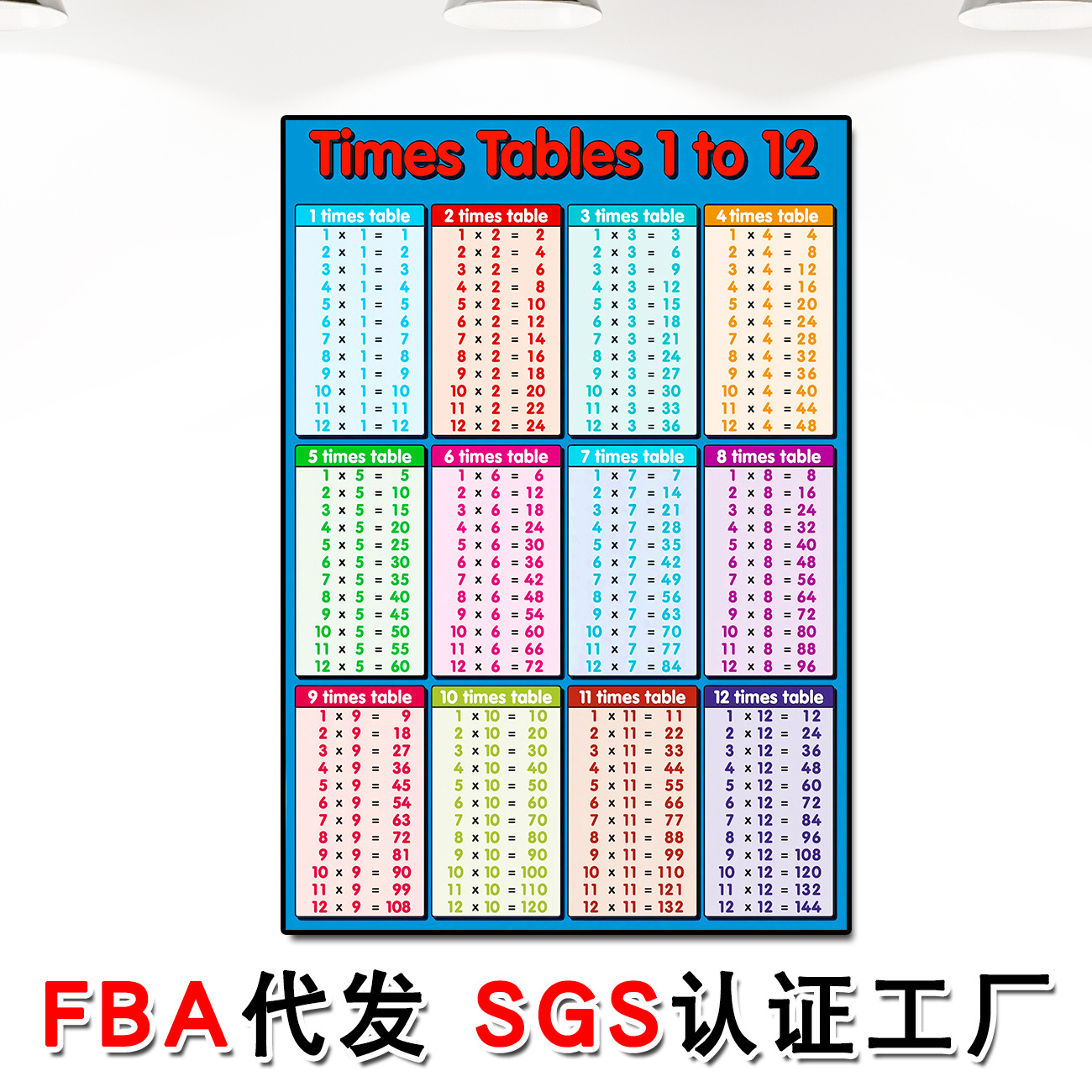 源头厂家大九九乘法口诀表帆布海报喷绘英文版1-12乘法表教学挂画