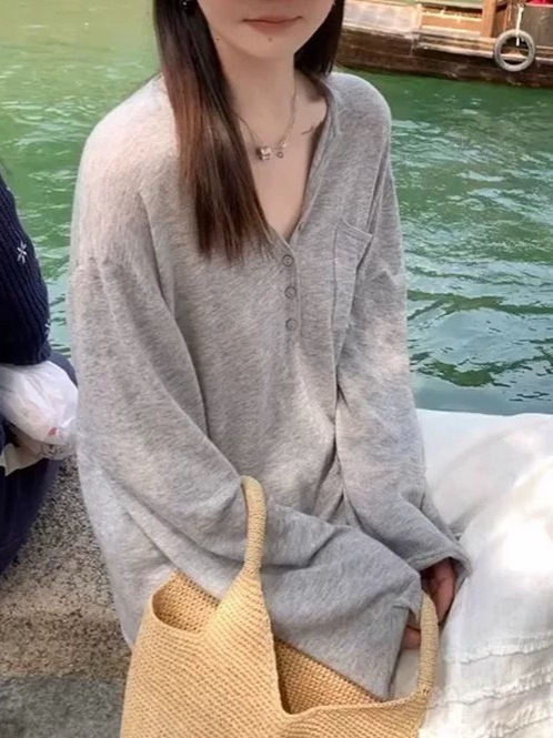 巨好看的防晒衣罩衫女薄款夏季穿搭宽松外穿灰色长袖t恤上衣|undefined