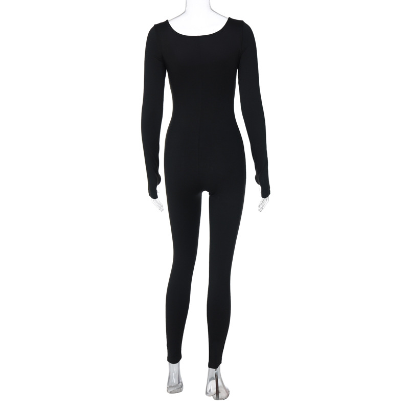 Women Clothing Winter Street Shooting Slim Fit Zipper Long Sleeve Jumpsuit