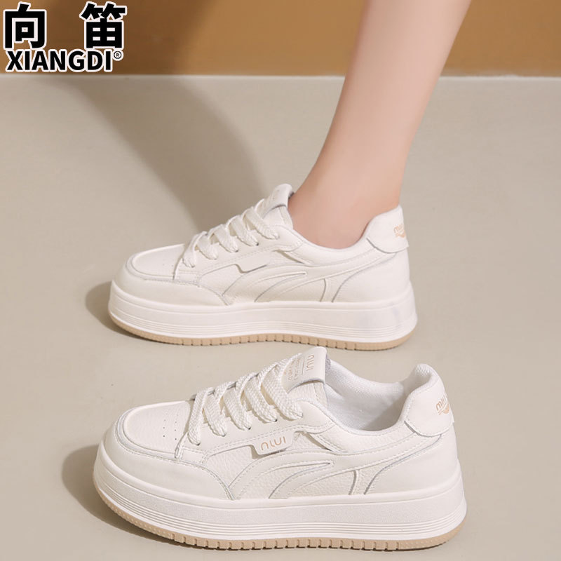 头层牛皮时尚板鞋女2025秋季新款百搭厚底小白鞋子女鞋休闲运动鞋|undefined