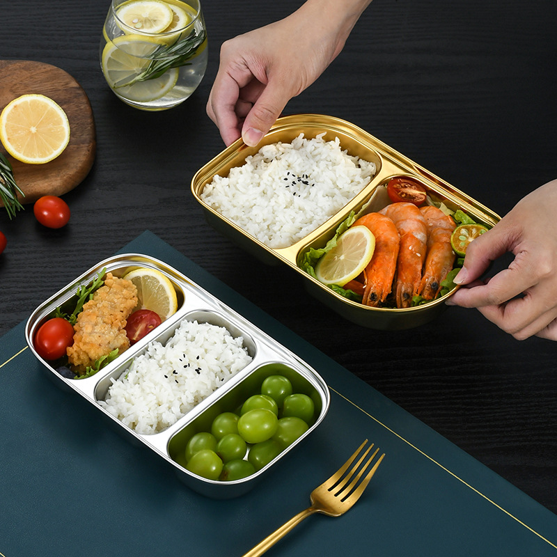 304 stainless steel divided plate, school canteen divided plate, household tableware, deepened and thickened plate, children's rice plate