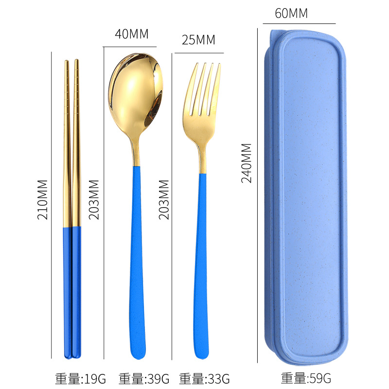 Juego de vajilla de acero inoxidable palillos del hogar cuchara coreana tenedor estudiante viaje al aire libre vajilla portátil de tres piezas