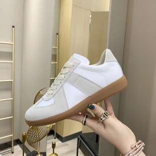 24mm6 Retro Moral Training Shoes New Genuine Leather White Shoes Men's Lace-Up Round Toe Flats Casual Sports Couple Sneakers