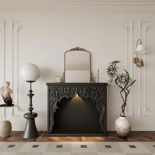 French Cream Style Fireplace Cabinet Living Room Carved Decorative Cabinet with Light Luminous Storage Photography Entrance Cabinet B&B