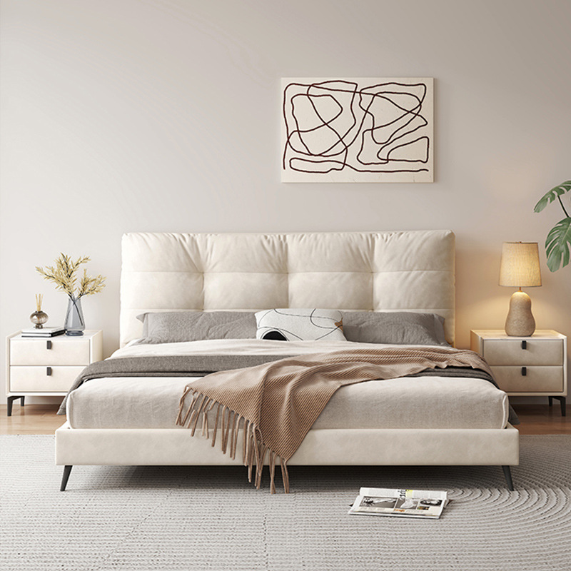 Cama de hadas italiana tecnología cama de tela crema viento simple cama principal moderna cama de madera maciza nube cama de matrimonio cama doble image 3