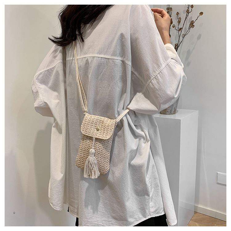 Straw Material New Year Festival Women's Small Straw Solid Color Streetwear Straw Square Flip Cover Crossbody Bag
