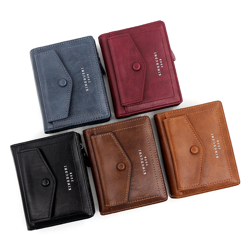 Cartera corta de los hombres casuales de Corea vertical multi-tarjeta de negocios cremallera clave billetera mini monedero de plata