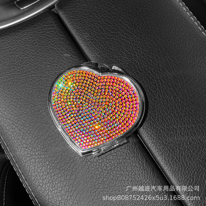 Espejo cosmético de mano plegable de doble cara espejo pequeño bolsillo lindo espejo cosmético pequeño espejo de mano portátil incrustado de diamante mini amor portátil