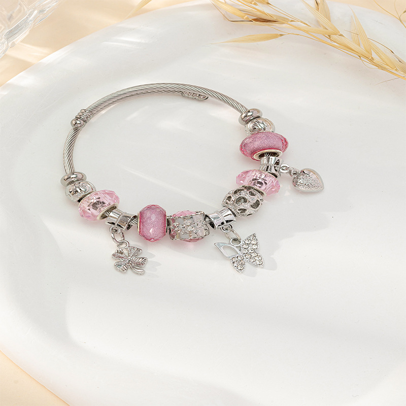 Panjia pulsera Dora DIY cuentas explosivas transfronterizas hojas mariposa accesorios de aleación colgante cristal brazalete de diamante adhesivo