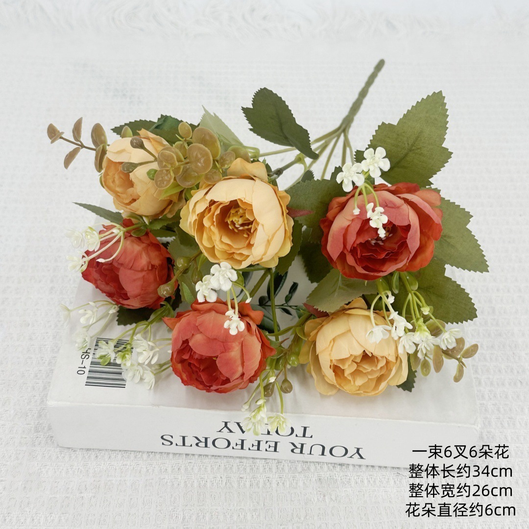 Flor al por mayor imitación de 6 peonía de otoño pequeña peonía artículos de boda decoración para el hogar flores falsas flores hechas a mano flores peonía