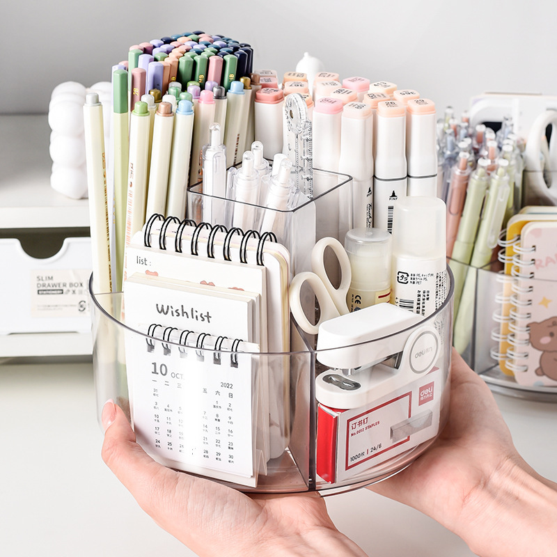 Transparent Rotatable Pen Container Large Capacity Student Desktop Stationery Storage Box Office Simple Ins Style Pen Container