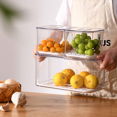 Kitchen refrigerator storage box, transparent fruit and vegetable storage box, stackable food storage container, fruit and vegetable draining basket