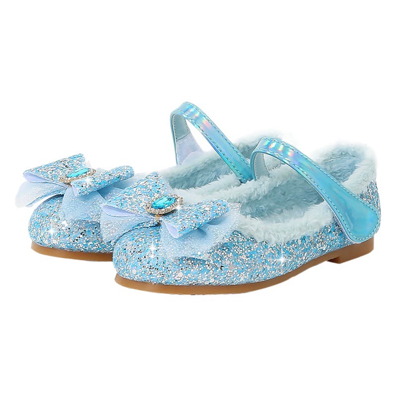 Хлопчатобумажные туфли для девочек Детская обувь принцессы 2025 осень-зима новые детские пушистые туфли Aйша хрустальные туфли маленькая кожаная обувь